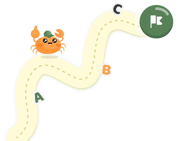 Personalized learning path with crab mascot
